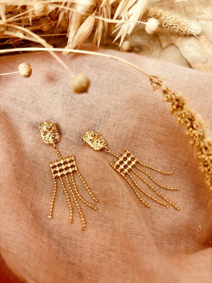 Boucles d'oreille à franges très fines en plaqué or