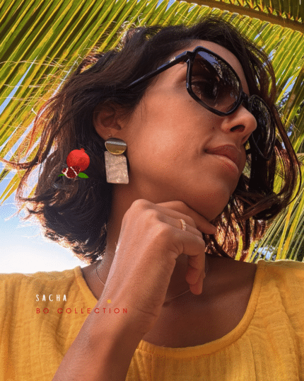 Boucle d'oreilles rectangulaire en acétate de cellulose blanc et clou d'oreille en acier inoxydable rond