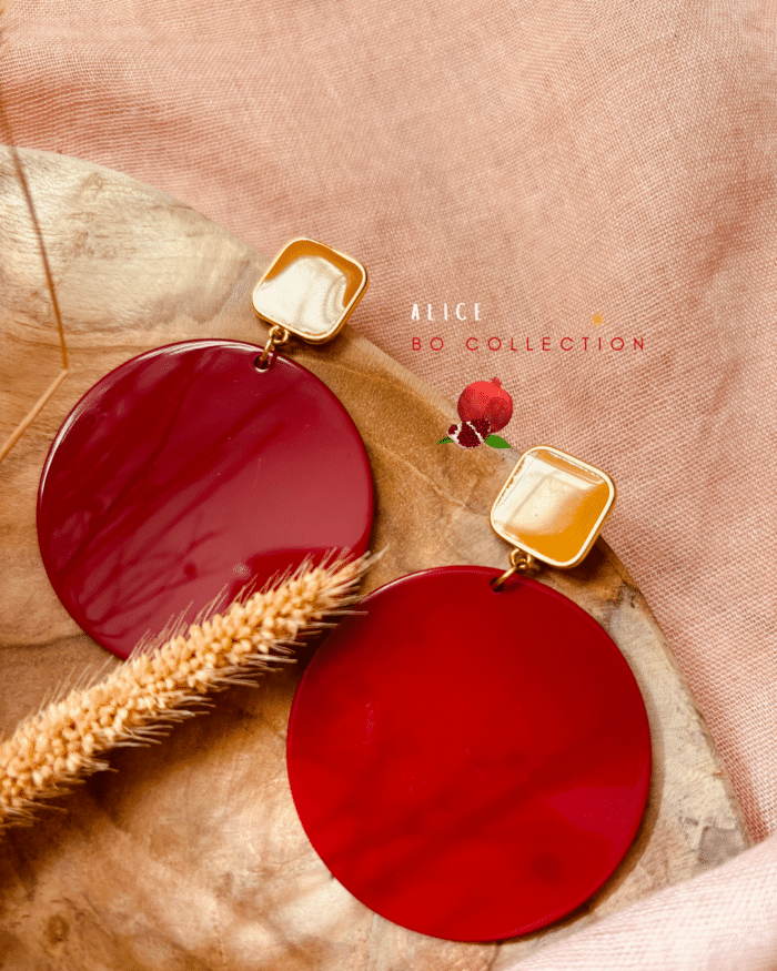 Boucle d'oreilles ronde XXL avec clou d'oreille carré coloris moutarde