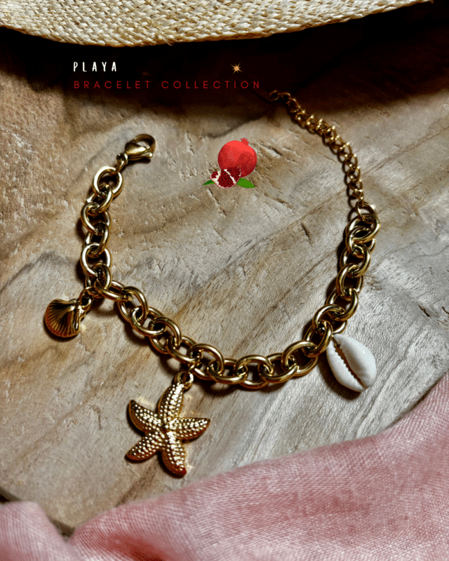 Chaine en acier inoxydable avec gros maillons et 3 pendentifs coquillages et étoile