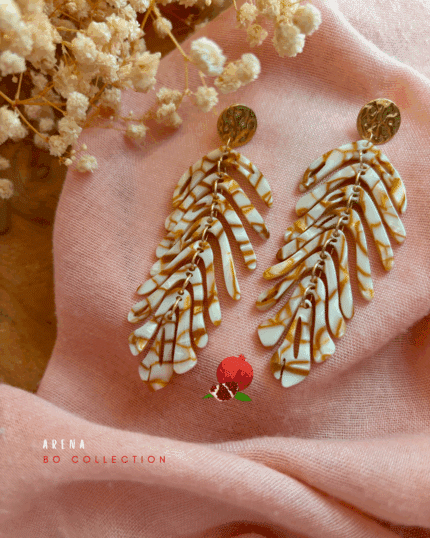 Boucle d'oreille pendante en forme de feuilles en résine