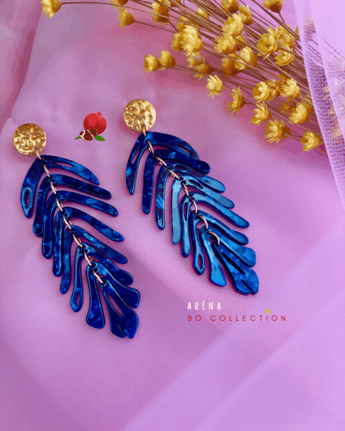 Boucle d'oreille pendante en forme de feuilles en résine