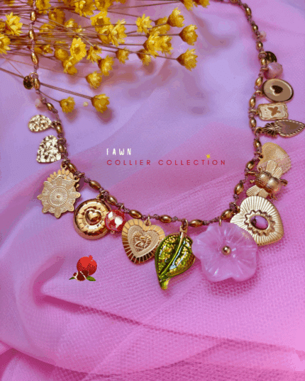 Collier coloré avec 19 breloques en acier inoxydable