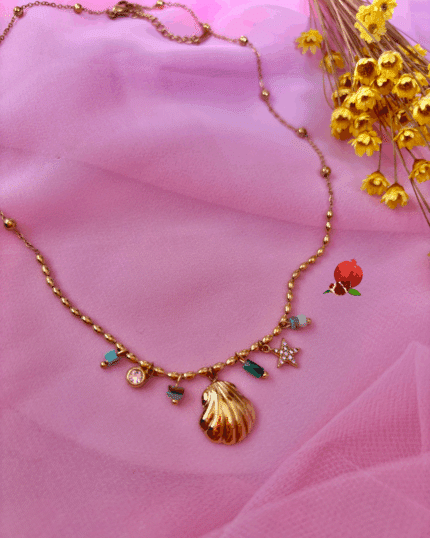 Collier à 7 pampilles en acier inoxydable avec chaine mixte : 2 mailles différentes