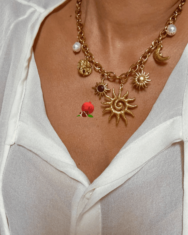 Collier composé de 7 breloques en acier inoxydable avec breloques : perles nacrées, soleil, lune, astres, ...
