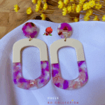 Boucle d'oreille à l'esprit vintage en acétate Clou d'oreille en rond en acétate- coloris mauve