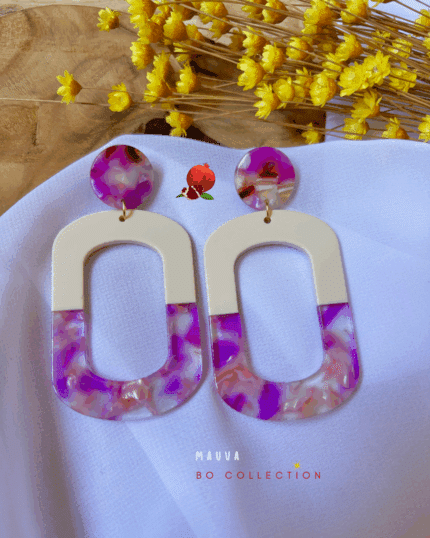 Boucle d'oreille à l'esprit vintage en acétate Clou d'oreille en rond en acétate- coloris mauve