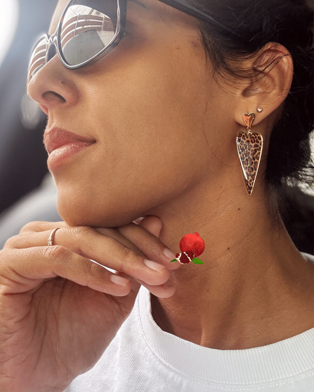 Roar Boucle d'oreille en acier inoxydable avec pendentif coeur  Coloris Léopard