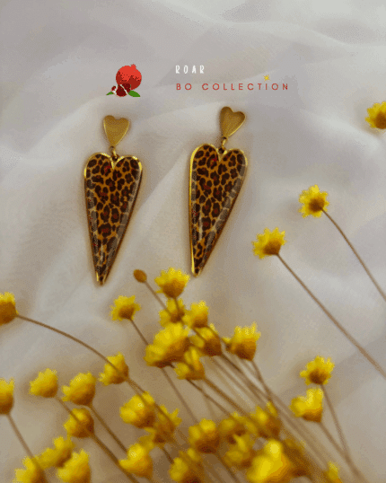 Boucle d'oreille en acier inoxydable avec pendentif coeur  Coloris Léopard