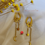 Petite créole ovale avec pendentifs étoile et lune En acier inoxydable Boucle d'oreille 2 en 1 : elle peut être utilisée avec ou sans ses pendentifs