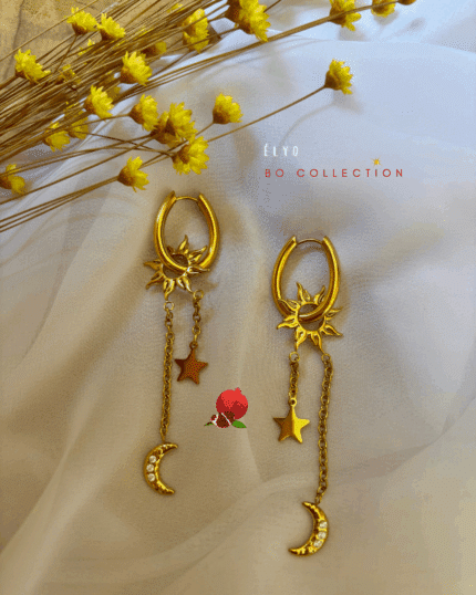 Petite créole ovale avec pendentifs étoile et lune En acier inoxydable Boucle d'oreille 2 en 1 : elle peut être utilisée avec ou sans ses pendentifs