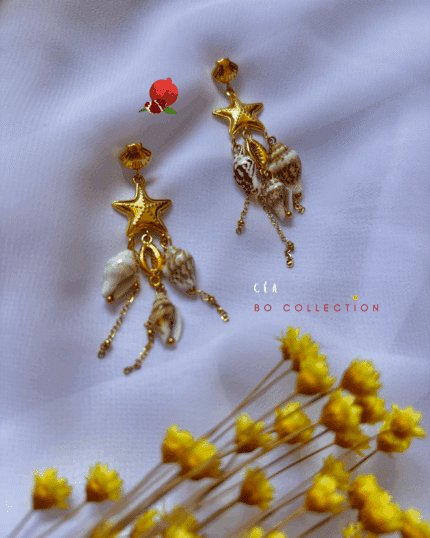 Boucles d'oreilles pendantes en acier inoxydables Pendentifs étoile de mer et petits coquillages