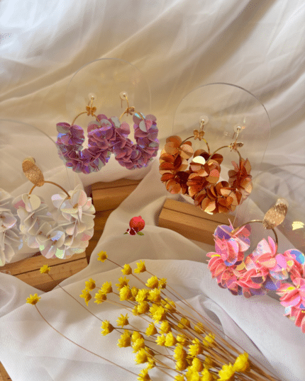 Boucle d'oreille Grâce : "délicatement brillante"  4 coloris au choix : blanc, lilas, marron glacé, rose nacré 2 clous d'oreilles au choix : papillon, ovale texturé