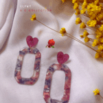 Boucle d'oreille avec pendentif évidé en forme rectangulaire Clou d'oreille en forme de coeur rose pailleté Longueur : 6 cm