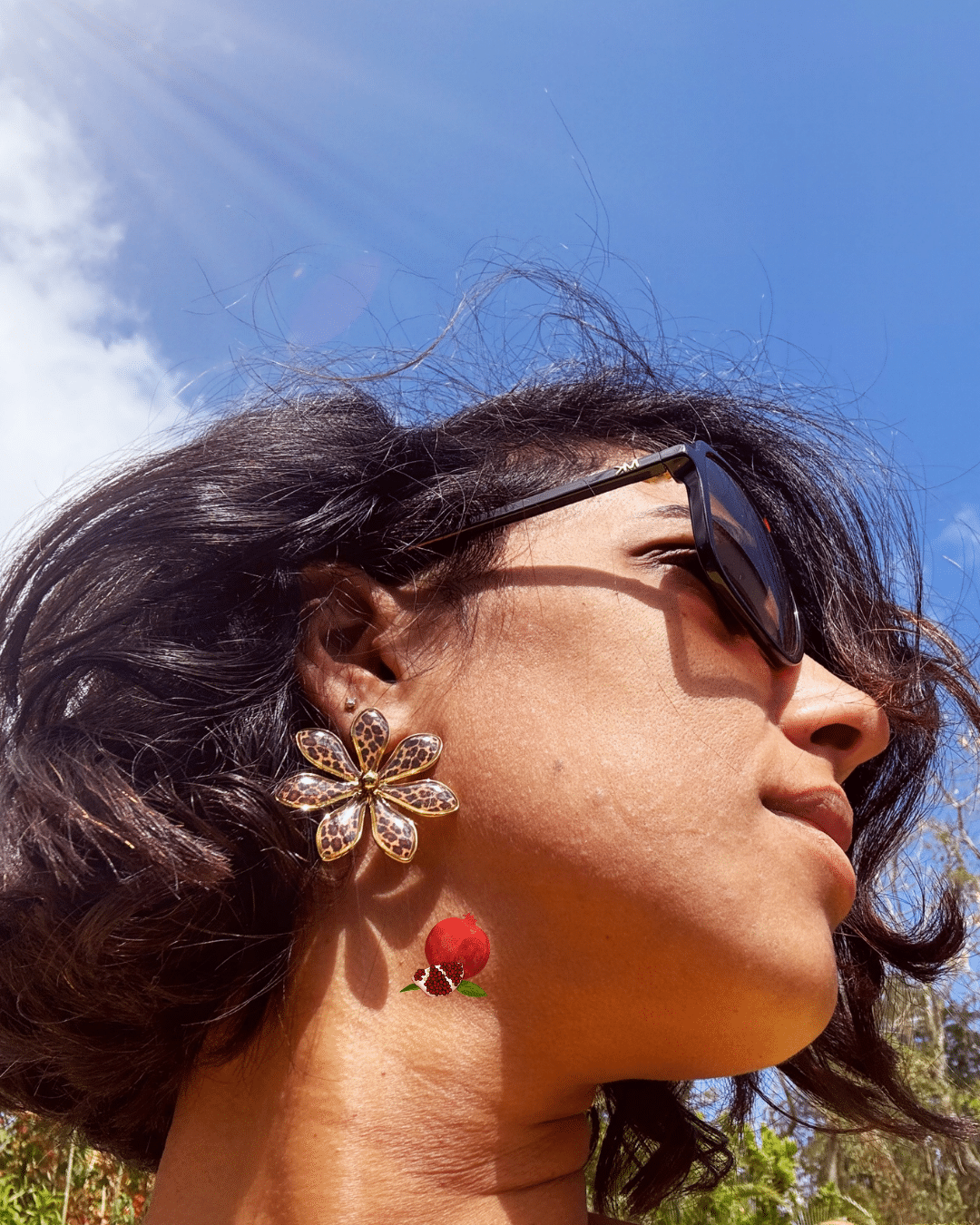 Oskane Boucle d'oreille en acier inoxydable en forme de fleur Coloris Léopard Longueur : 4 cm