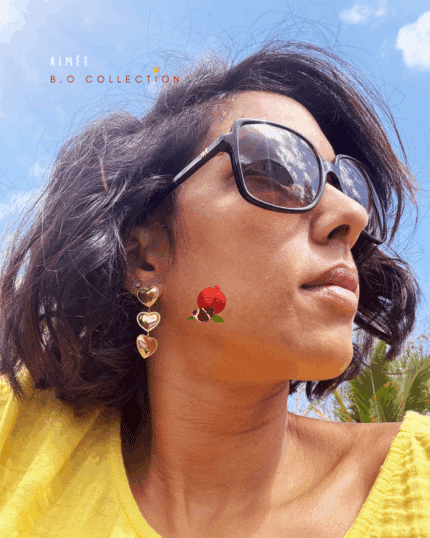 Boucle d'oreille en forme de coeur (trio de coeur) En acier inoxydable  Longueur 4,5 cm