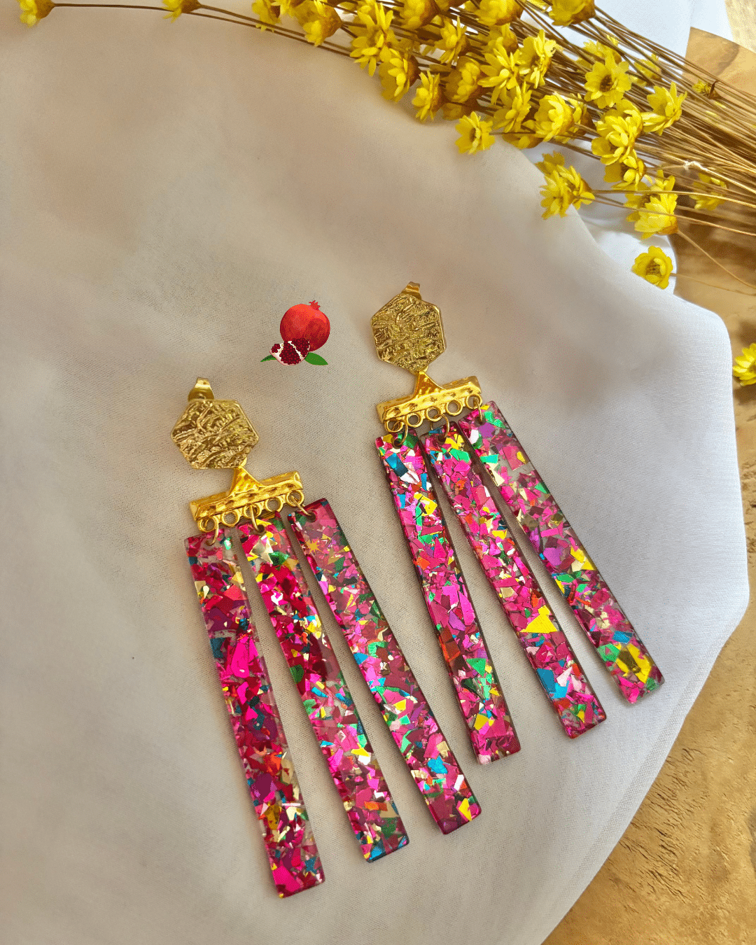 Tesssa Boucle d'oreille à franges avec perles en résine ultra pops et colorées