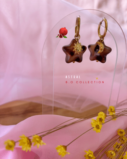 Boucle d'oreille en forme de petite créole en acier inoxydable Pendentifs étoile en résine et astres (soleil et lune) en acier inoxydable