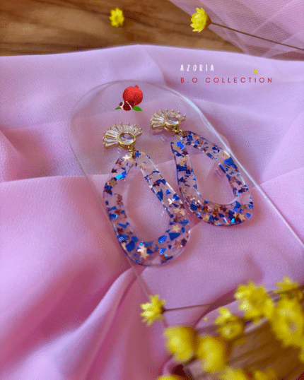 Clou d'oreille en plaqué or et zirconium Pendentif en résine avec strass étoilés