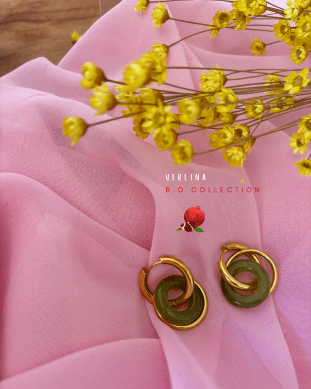 Boucle d'oreille créole en acier inoxydable Pendentifs en résine (vert) et doré (en acier inoxydable)