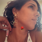 Boucle d'oreilles en forme de fleur avec sa petite pierre naturelle en aventurine Clou d'oreille et pendentif en acier inoxydable