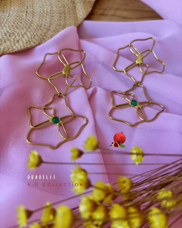 Boucle d'oreilles en forme de fleur avec sa petite pierre naturelle en aventurine Clou d'oreille et pendentif en acier inoxydable