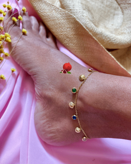 Chaine de cheville colorée avec 7 petites pampilles Acier inoxydable