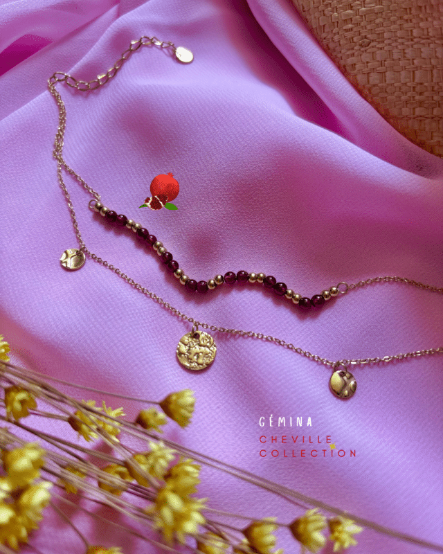 Chaine de cheville double avec pampilles et perles Acier inoxydable