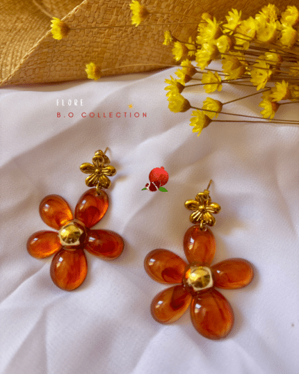 Boucle d'oreille avec clou d'oreille fleur en acier inoxydable Pendentif XXL en forme de fleur en résine