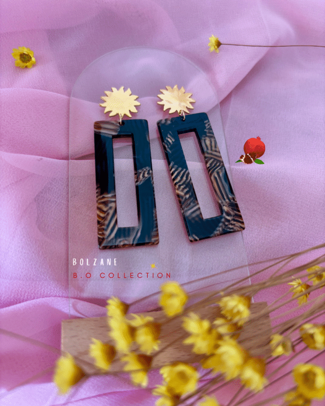 Boucle d'oreilles avec clou d'oreille soleil en acier inoxydable Pendentif rectangulaire en acétate