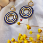 Boucle d’oreille avec pendentif rond en zirconium blanc et bleu Clou d'oreille rond travaillé en acier inoxydable
