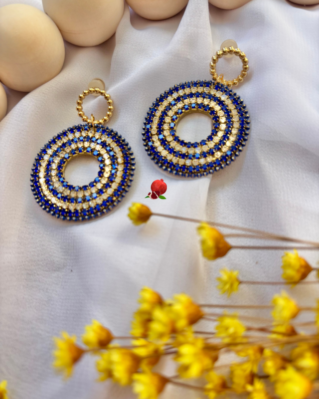 Boucle d’oreille avec pendentif rond en zirconium blanc et bleu Clou d'oreille rond travaillé en acier inoxydable